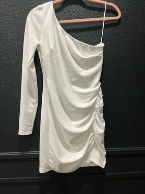 Windsor Ivory One-Shoulder Ruched Mini Dress